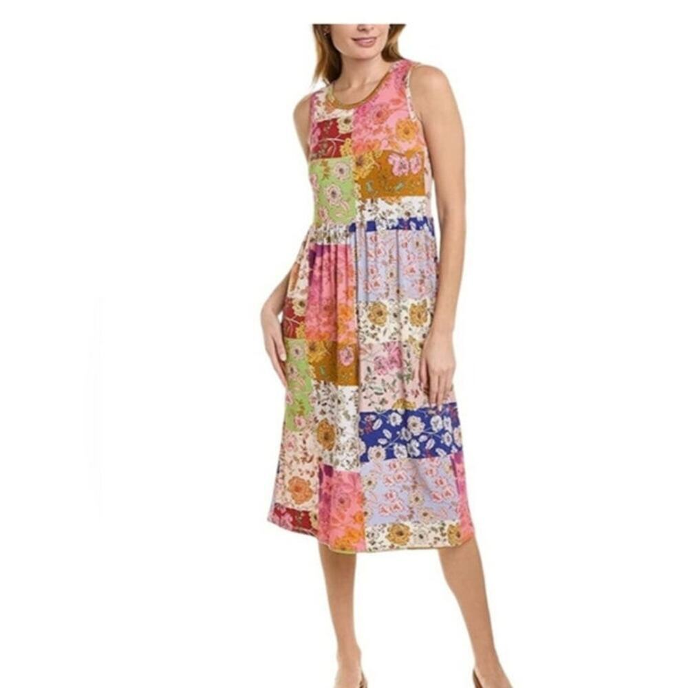 Johnny Was Cosmo Easy Fit Tea Length  Sleeveless Floral Patchwork Boho Dress 3X